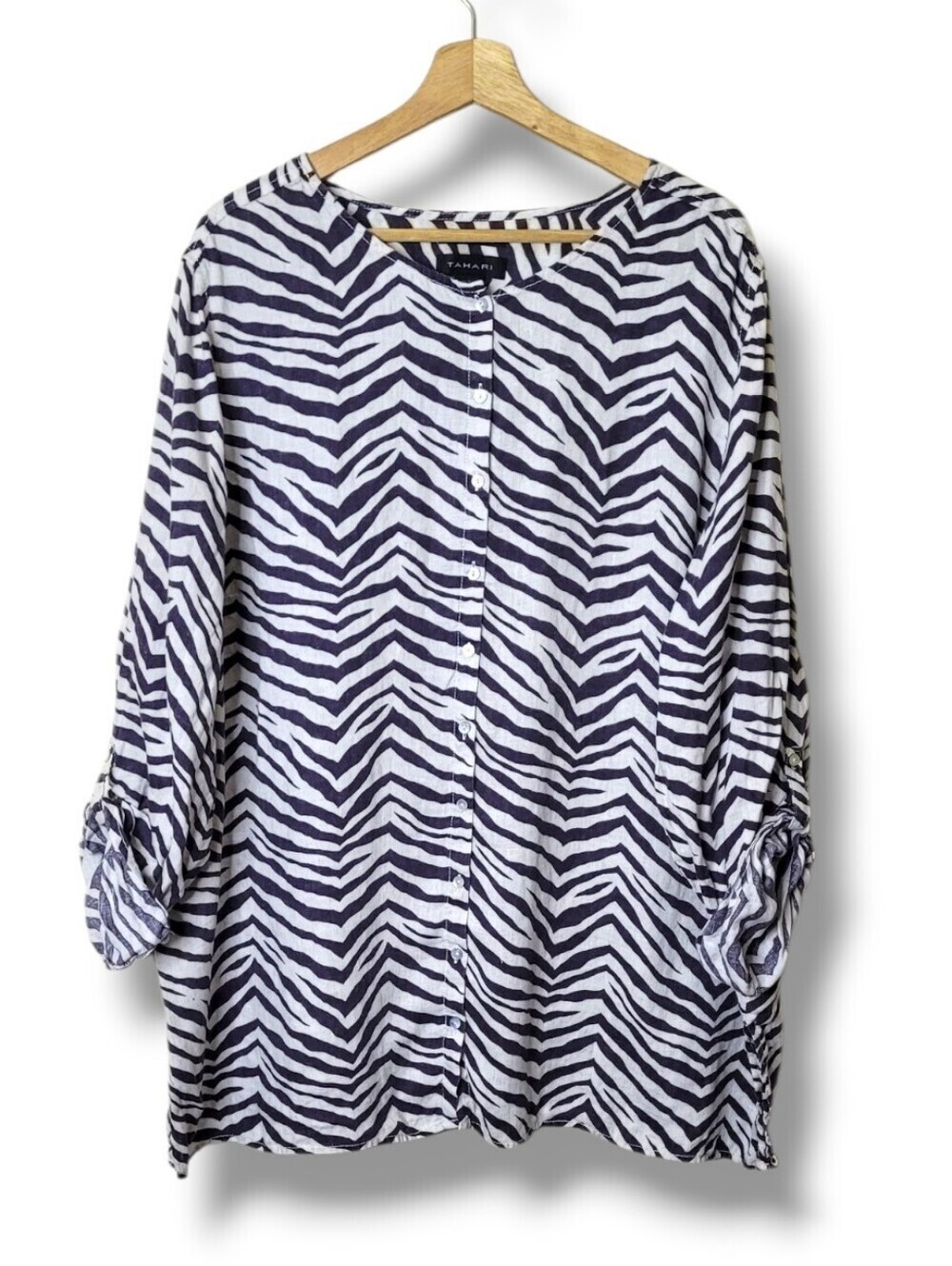 Tahari Zebra Print Linen Shirt Size 3X
